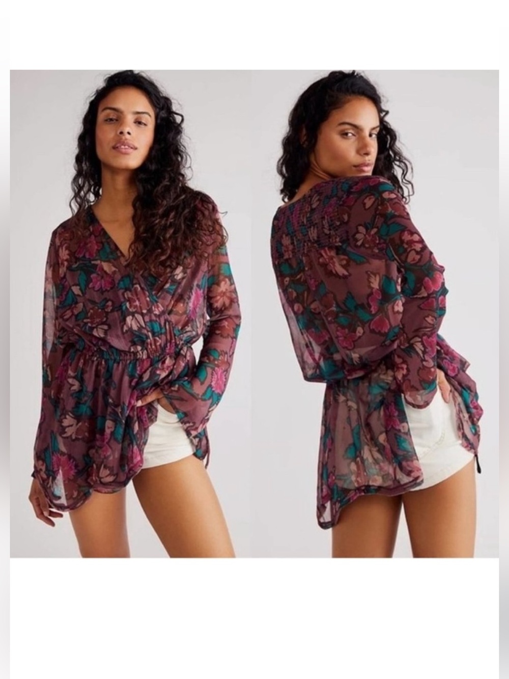 Free People Flume Printed Tunic Wrap Floral Sheer Size Large